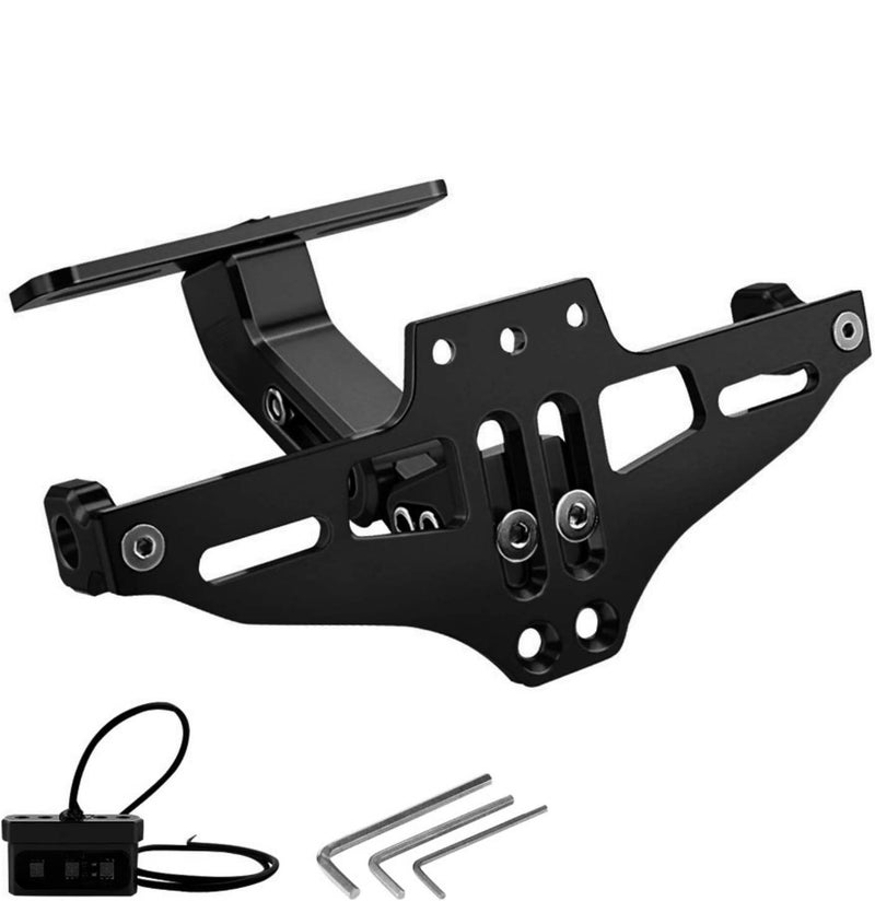 MDPROMCP Universal Motorcycle Fender Eliminator With LED Light CNC Aluminum Motorcycle License Plate Bracket Motorcycle License Plate Holder (Black)